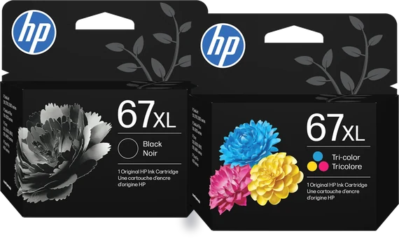 Original HP 67XL ink cartridges: black and tri-color